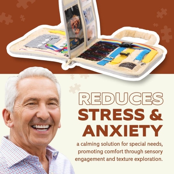 Sensory Fidget Blanket - Beige and Blue - Picture 4 of 14